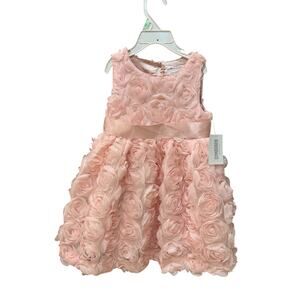 Girls Blush Pink Rosette Party Dress with Satin Sash & Bow – NWT